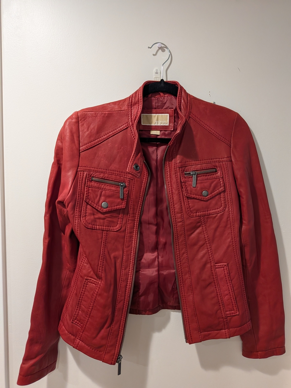 Michael Kors Red Leather Moto Jacket